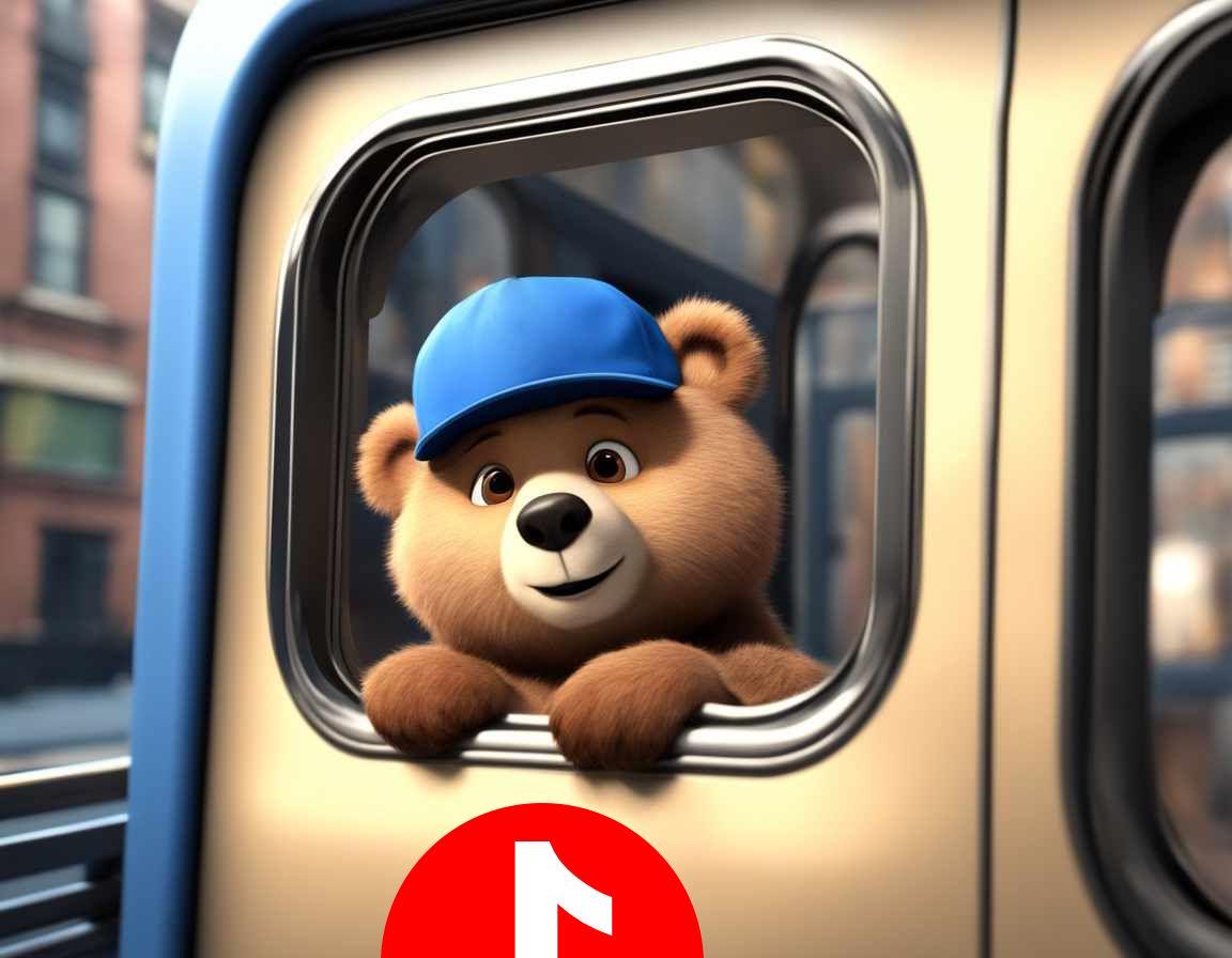 地铁车窗上的一只熊